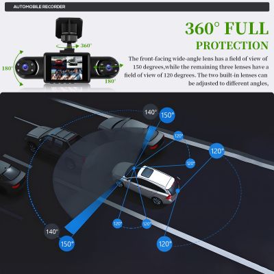 4-Камерен Видеорегистратор за Кола  с 360° Покритие, GPS, Нощно Виждане и Дисплей