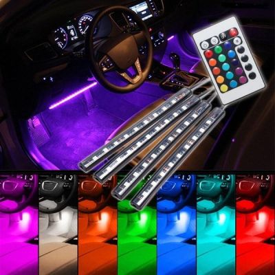 ИНТЕРИОРНО 12LED ОСВЕТЛЕНИЕ ЗА АВТОМОБИЛ 4 БР. ДИОДНИ ЛЕНТИ, ДИСТАНЦИОННО