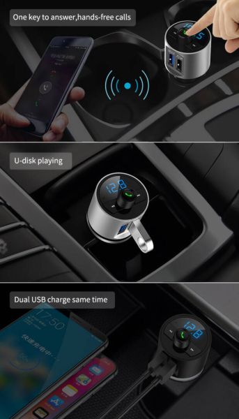FM трансмитер за кола X10, Зарядно, Bluetooth, 2 USB, MP3 Player, Handsfree, Черен