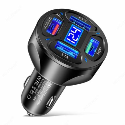 Зарядно за запалка с 4 USB + Волтметър