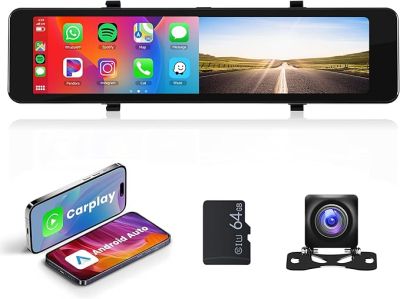 Огледална видеорегистраторна камера с безжична връзка Carplay Android Auto, 11.26” IPS сензорен екран за предно и задно виждане с двойна камера за автомобили и камиони, управление на видеото/Bluetooth/асистент за паркираненощно виждане/цикличен запис
