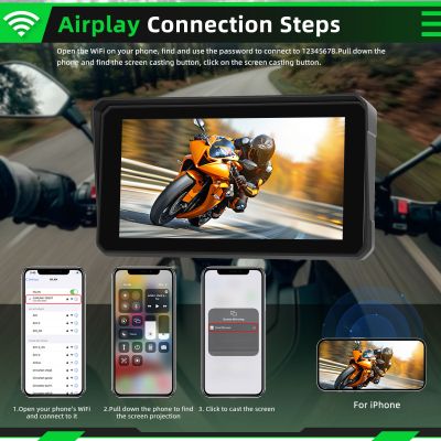 6" Навигация за мотоциклет с Carplay Android Auto,Airplay BT, Type-C, SWC камера Водоустойчива 